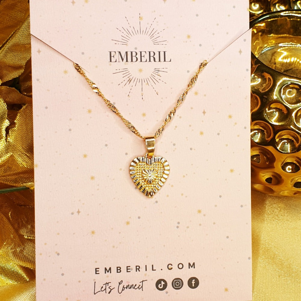 Cute Golden Heart Necklace - Emberil