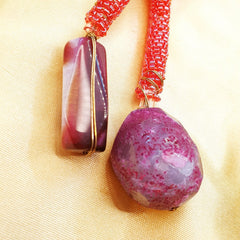 Purple Stone Rope Tied Necklace - Emberil