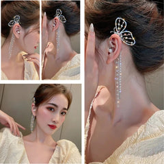 Luxury Butterfly Pearl Tassel Ear Cuffs (Pair) - Emberil