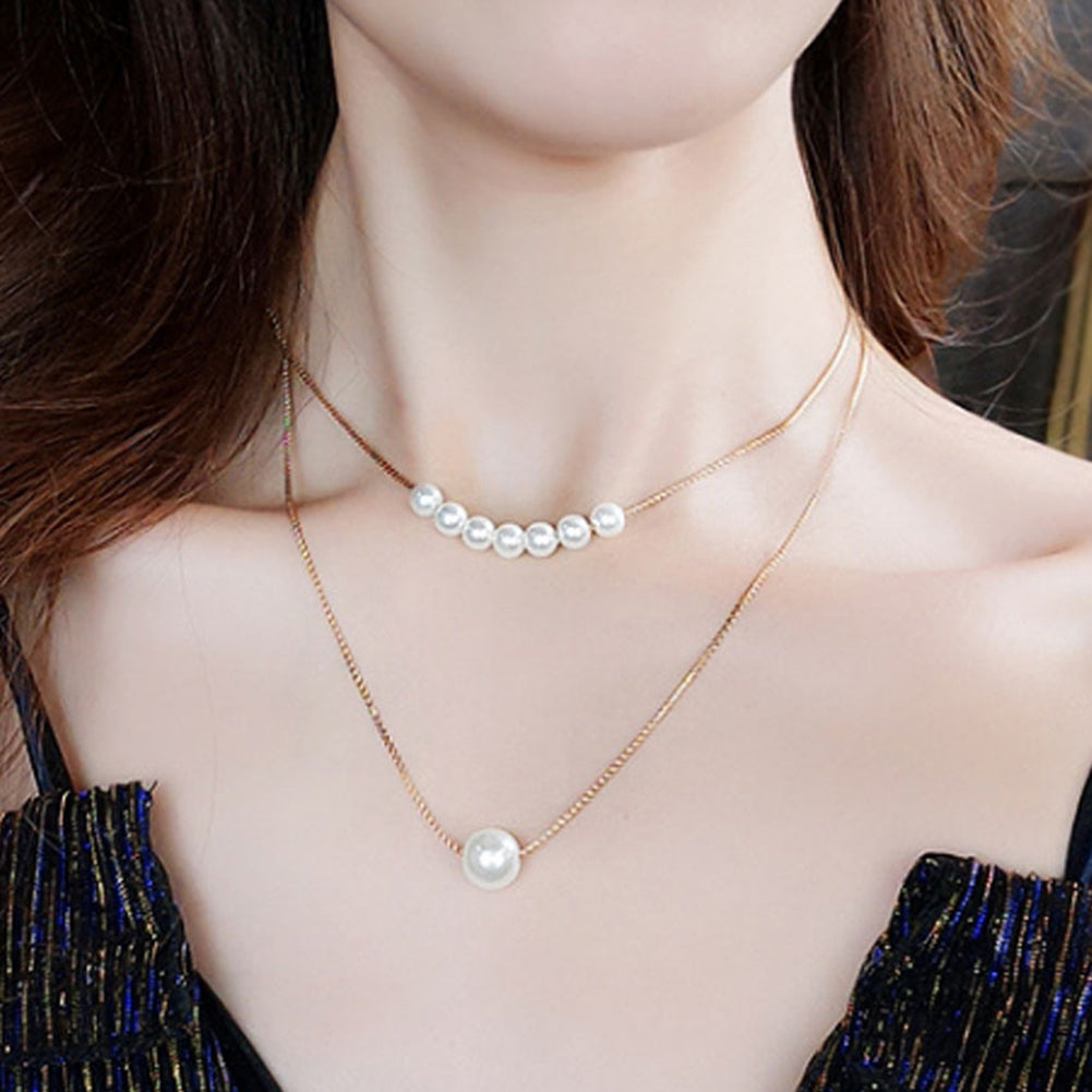 Double Layer Imitation Pearl Necklace - Emberil