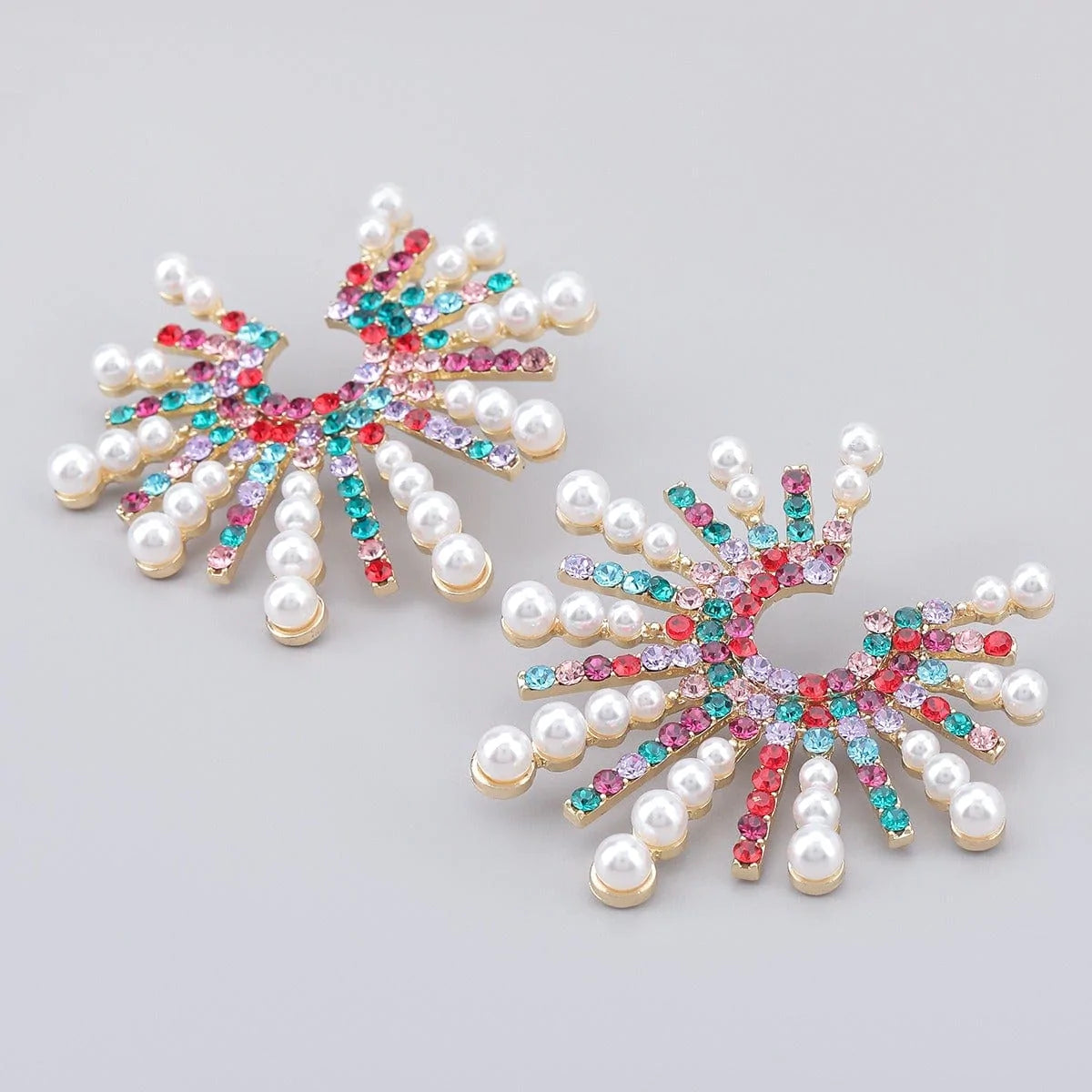 Fireworks Luxury Rhinestone Imitation Pearl Statement Earrings - S925 - Emberil