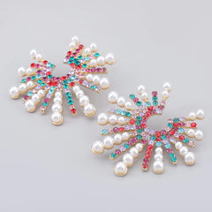 Fireworks Luxury Rhinestone Imitation Pearl Statement Earrings - S925 - Emberil