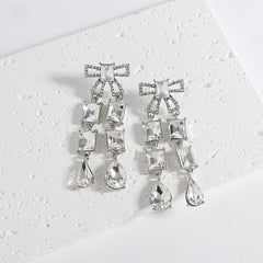 Luxury Bowknot Square Crystal Glass Drop Earrings - Emberil