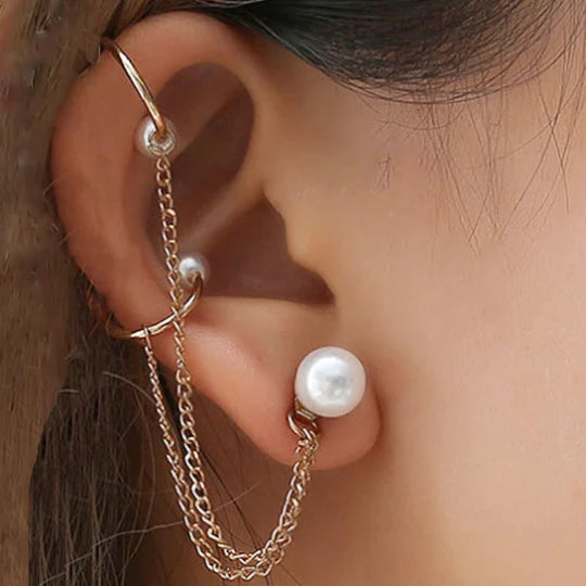 Pearl Double Chain Earring Clip - Emberil