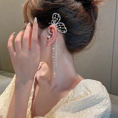 Luxury Butterfly Pearl Tassel Ear Cuffs (Pair) - Emberil