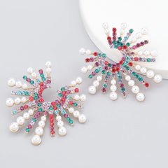 Fireworks Luxury Rhinestone Imitation Pearl Statement Earrings - S925 - Emberil