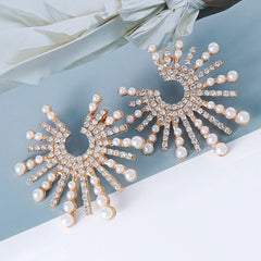 Fireworks Luxury Rhinestone Imitation Pearl Statement Earrings - S925 - Emberil