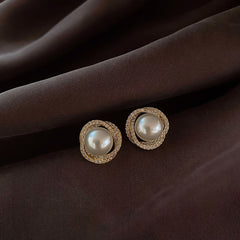 Spiral Pearl Stud Earrings S925 - Emberil