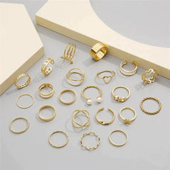 22 Pcs Bohemian Golden Pearl Butterfly Ring Set - Emberil