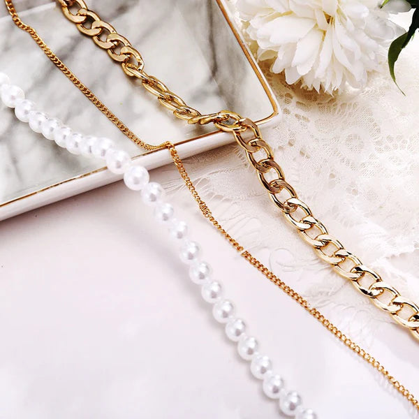 3 Layers Pearl Chains Trendy Necklace - Emberil