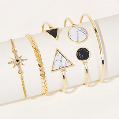 5 Pcs Bracelets Charm Jewelry Set Golden Metal Multilayered Chain Bangle - Emberil