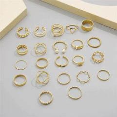 22 Pcs Bohemian Golden Pearl Butterfly Ring Set - Emberil