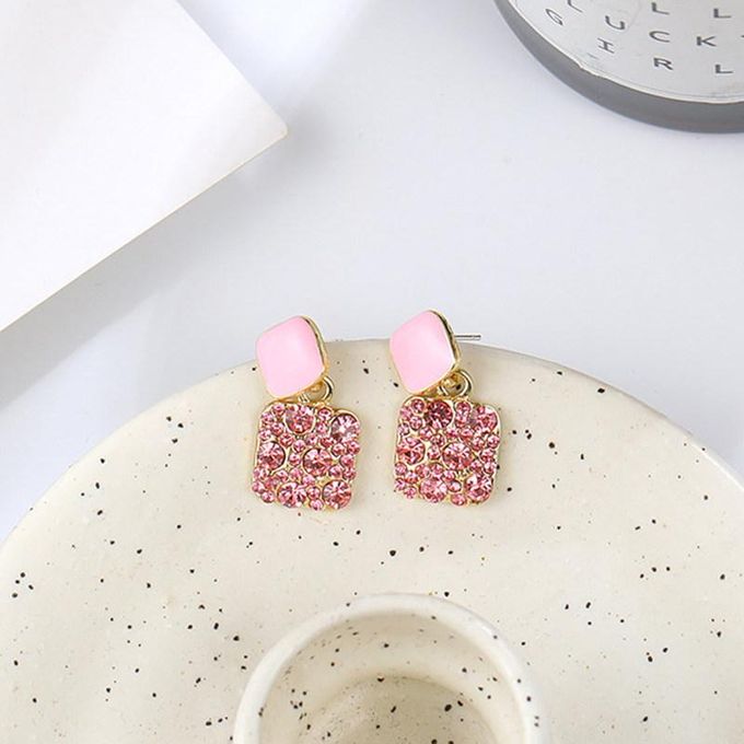 Shein- Rhinestone Decor Square Drop Earrings - S925 - Emberil