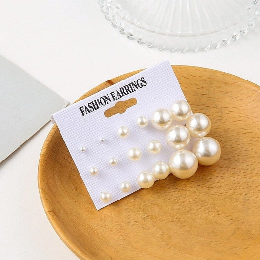 9 Pieces Pearl Stud Set - Emberil