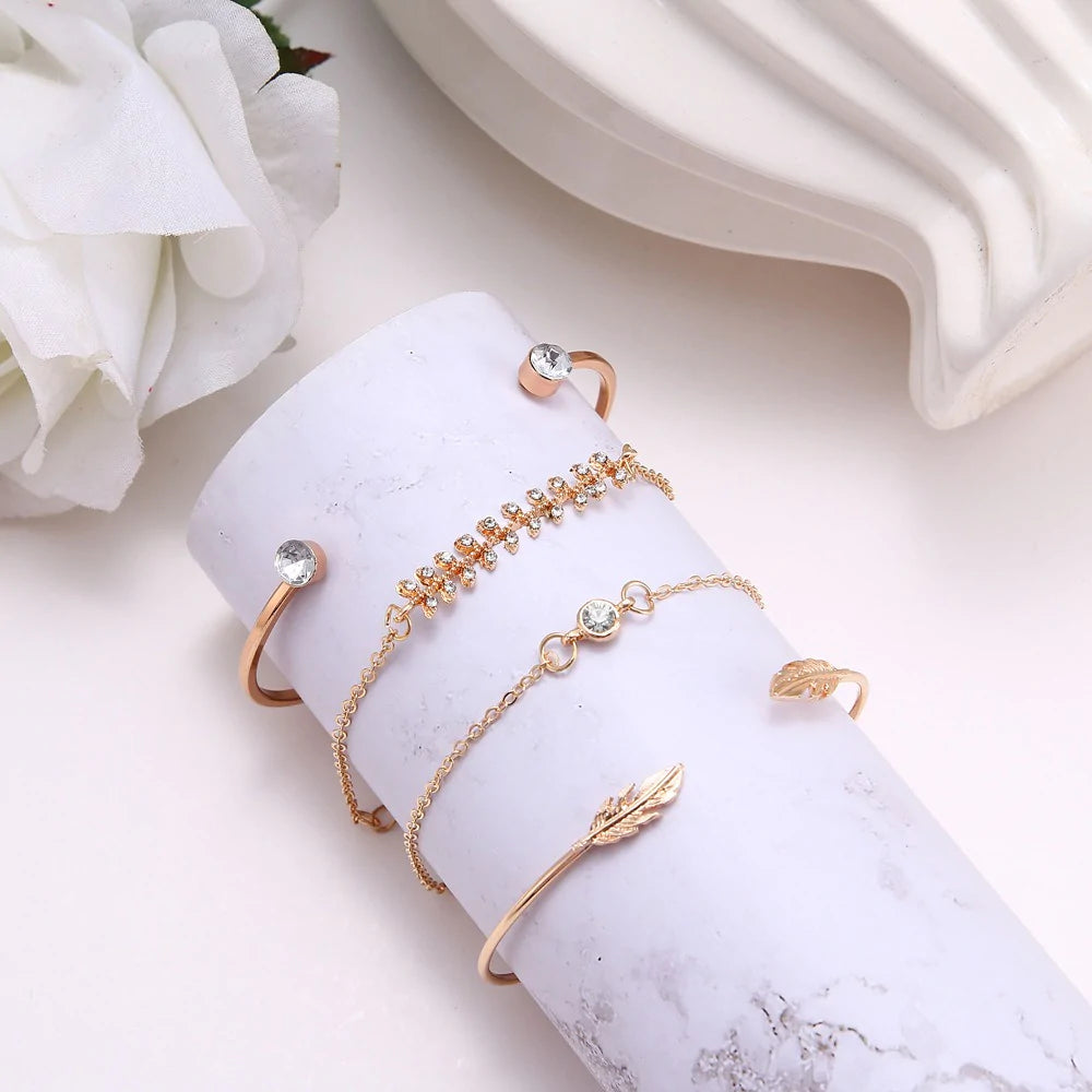 4 Pcs Gorgeous Leaf Bracelet Set - Emberil