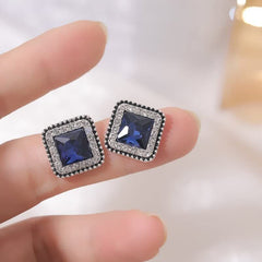 Blue Desire Crystal Stud Earrings - S925 - Emberil