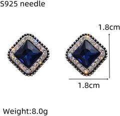 Blue Desire Crystal Stud Earrings - S925 - Emberil