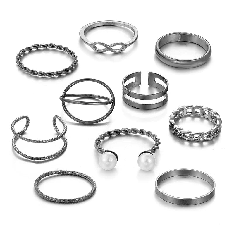 10 Pcs Pearl Twist Ring Set - Emberil