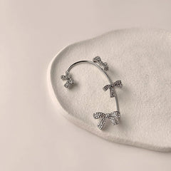 Silver Full Zircon Bow Tie Ear Clips (Pair) - Emberil