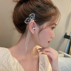 Luxury Butterfly Pearl Tassel Ear Cuffs (Pair) - Emberil