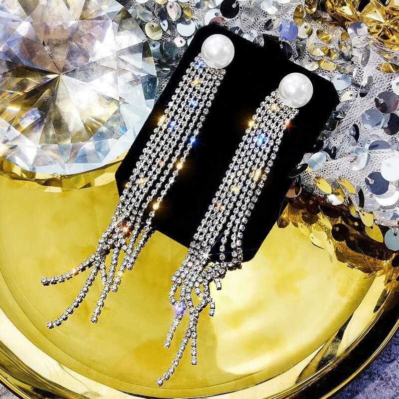 Luxury Pearl Drop Long Tassel Earrings - Emberil