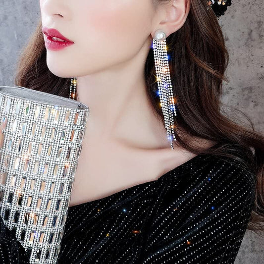 Luxury Pearl Drop Long Tassel Earrings - Emberil