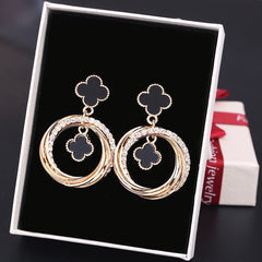 Four-leaf Clover Round Crystal Earrings S925 - Emberil