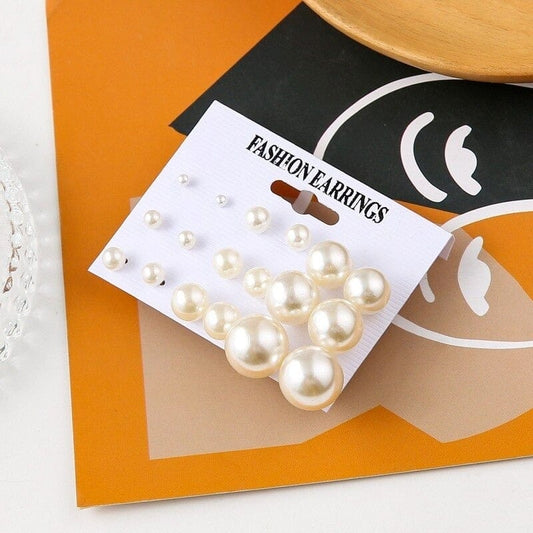 9 Pieces Pearl Stud Set - Emberil