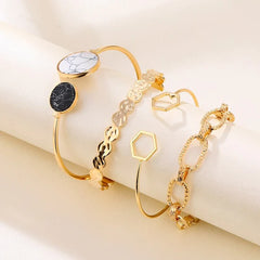 3Pcs Bracelets Charm Jewelry Set Golden Metal Multilayered Chain Bangle - Emberil