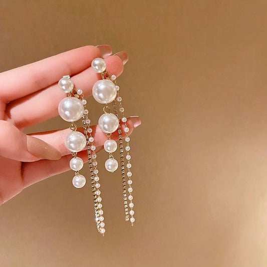 Pearl Drop Tassel Earrings - S925 - Emberil