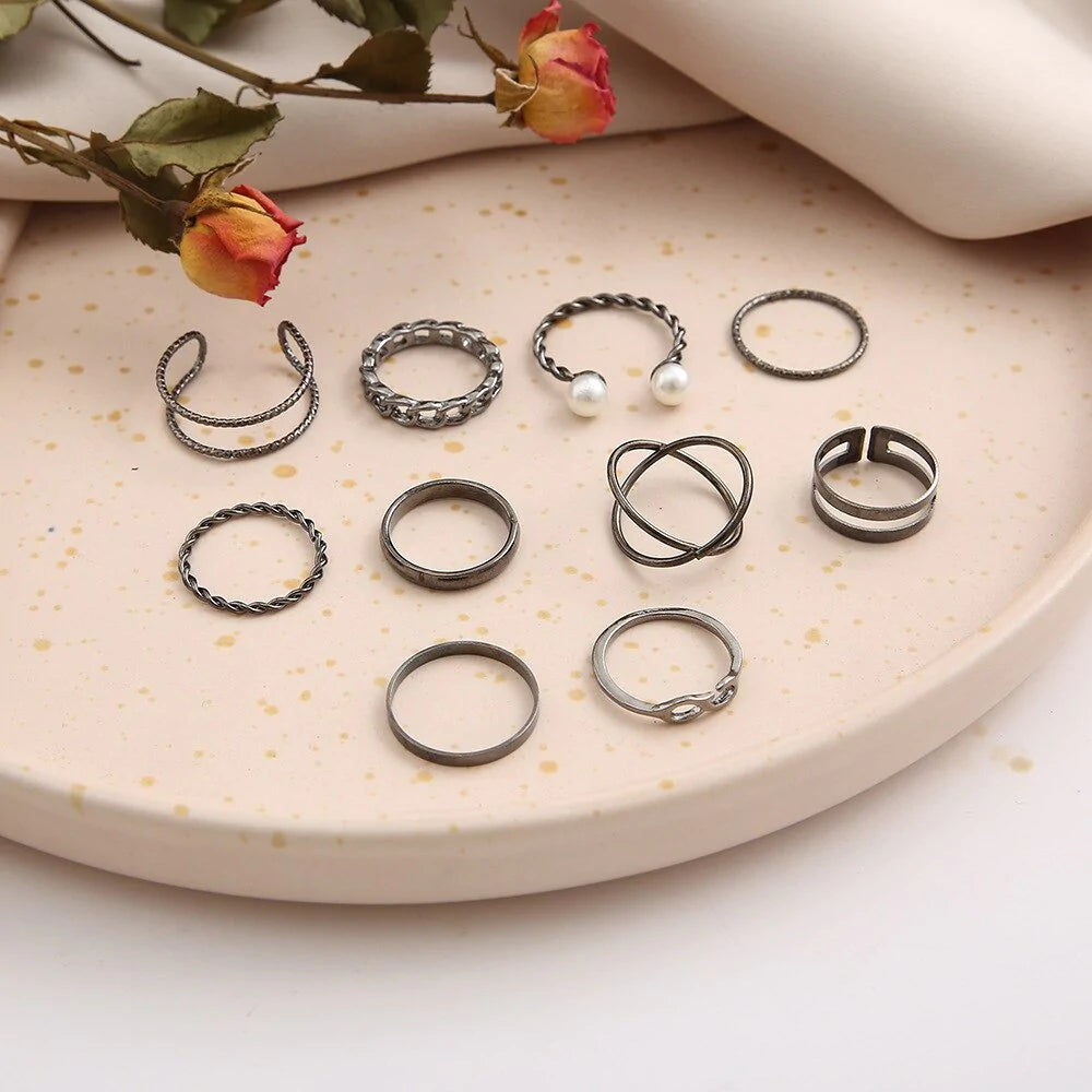 10 Pcs Pearl Twist Ring Set - Emberil