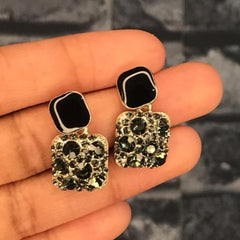 Shein- Rhinestone Decor Square Drop Earrings - S925 - Emberil