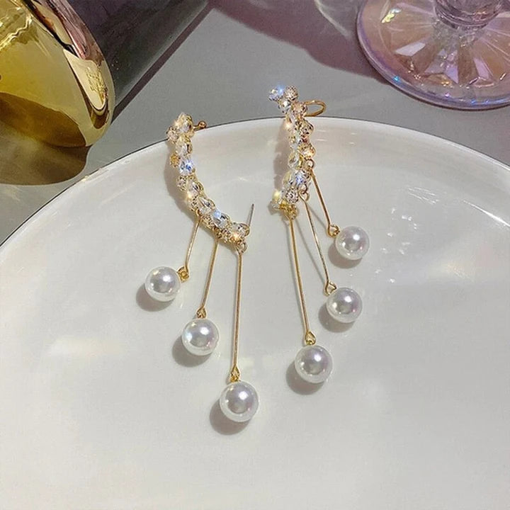 Crystal Pearl Dangle Earrings - S925 - Emberil