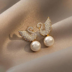 Pearl Swan Stud Earring - S925 - Emberil