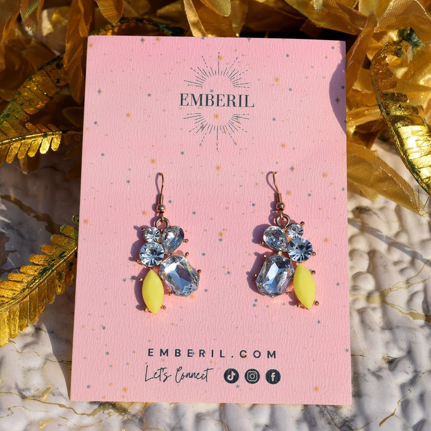 Elegant Yellow Stone Crystal Eardrop Earrings - Emberil