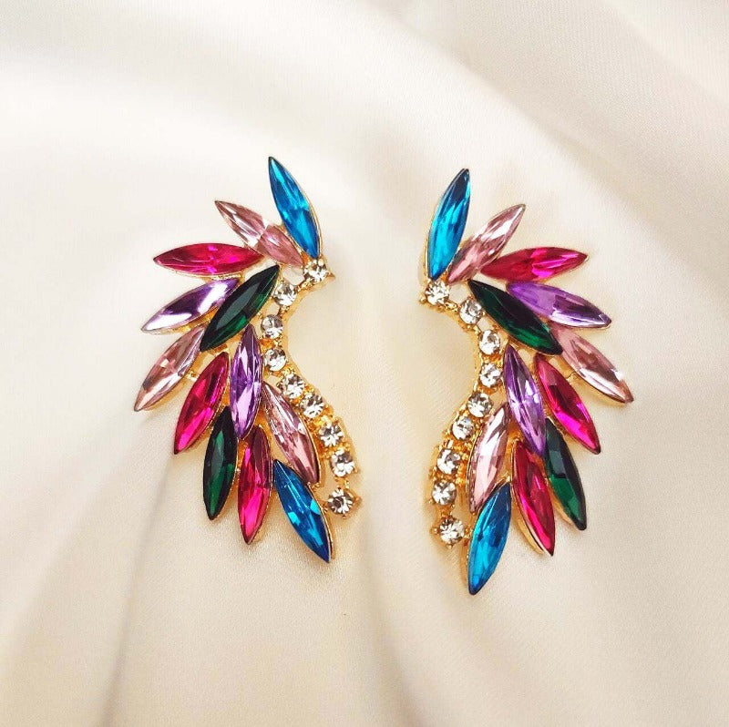 Shining Rhinestone Wings Stud Earrings - Emberil