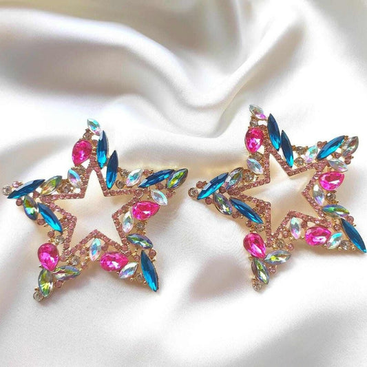 Luxury Star Girl Multi Crystal Drop Earrings S925 - Emberil