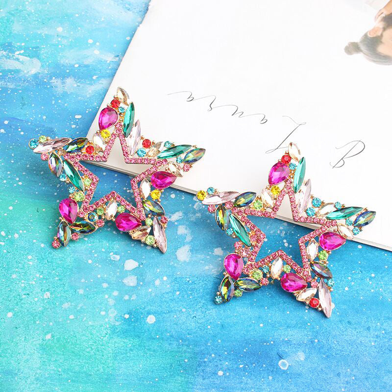 Luxury Star Girl Multi Crystal Drop Earrings S925 - Emberil