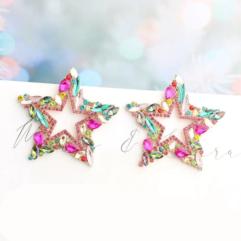 Luxury Star Girl Multi Crystal Drop Earrings S925 - Emberil