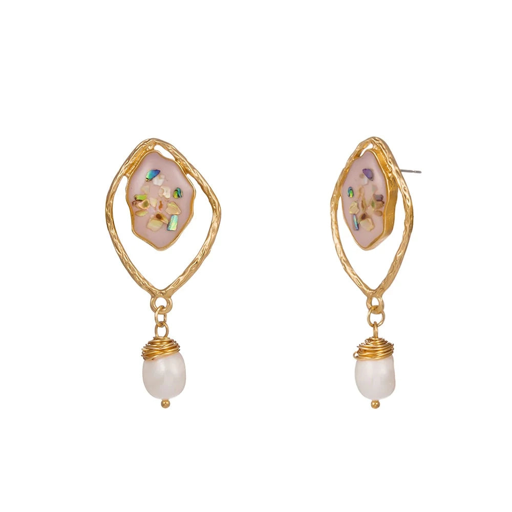 Geometric Pearl Drop Earrings - Emberil