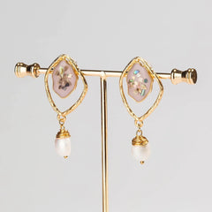 Geometric Pearl Drop Earrings - Emberil