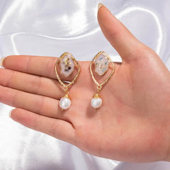 Geometric Pearl Drop Earrings - Emberil