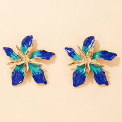 Blue Mariae Floral Statement Earrings - Emberil