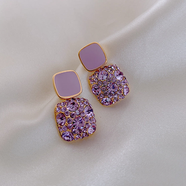 Shein- Rhinestone Decor Square Drop Earrings - S925 - Emberil