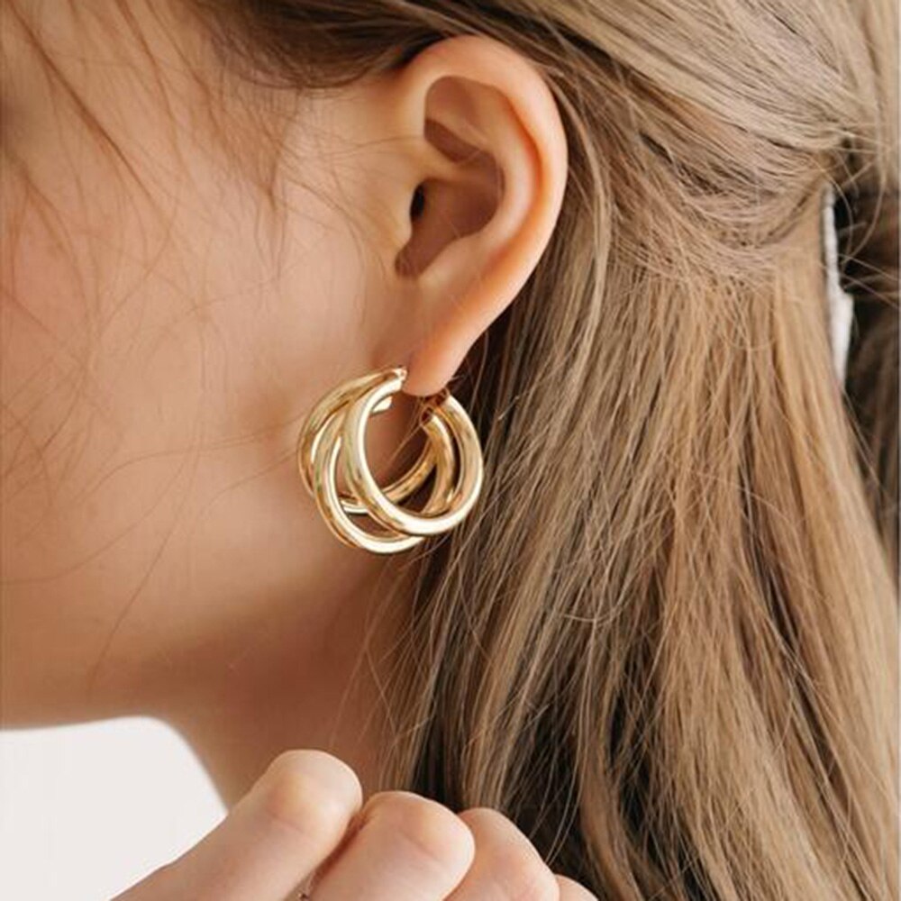 Triple Hoop Gold Statement Earrings - Emberil