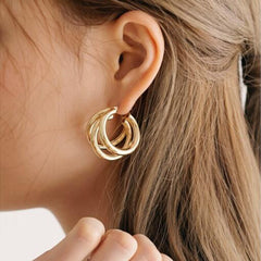 Triple Hoop Gold Statement Earrings - Emberil