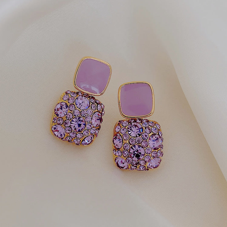 Shein- Rhinestone Decor Square Drop Earrings - S925 - Emberil