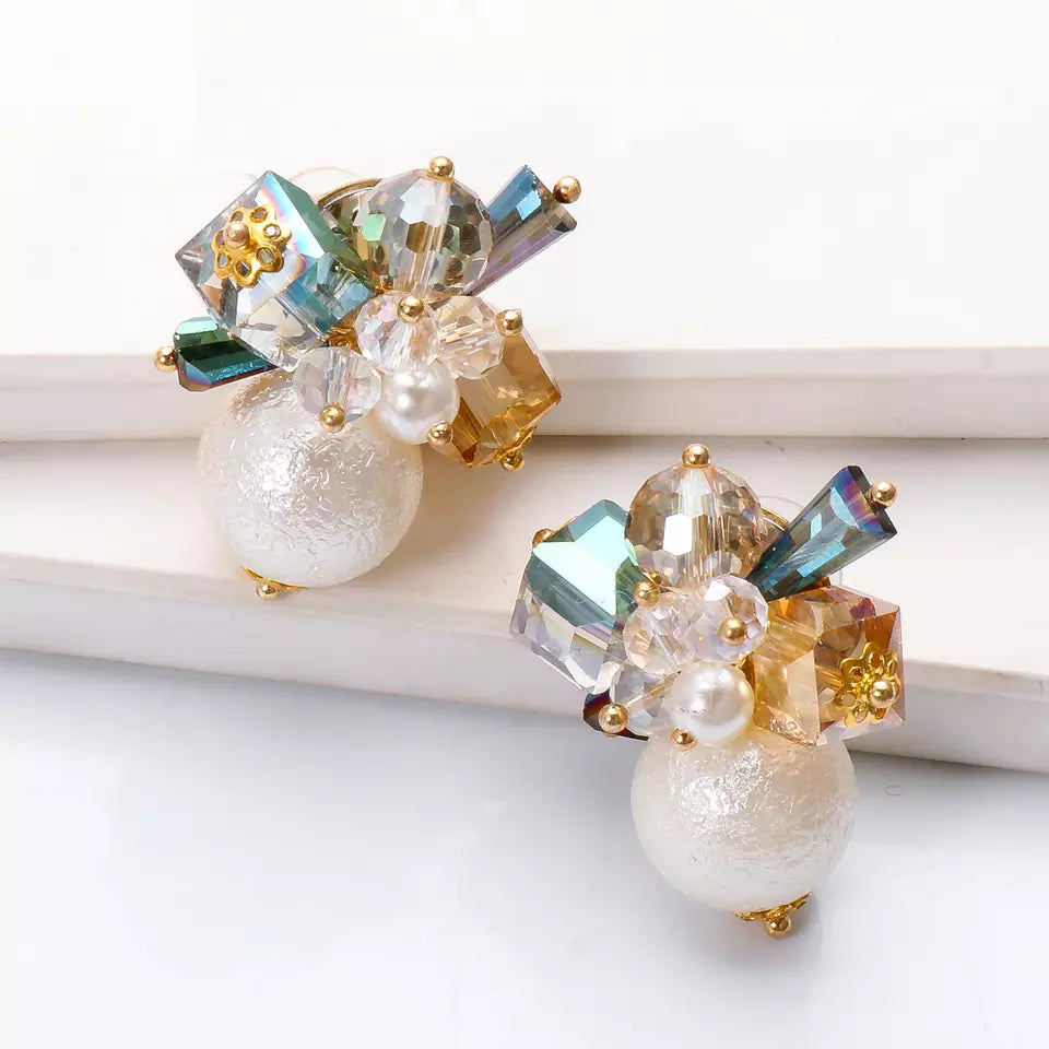 Crystal Pearl Glory Earrings - S925 - Emberil