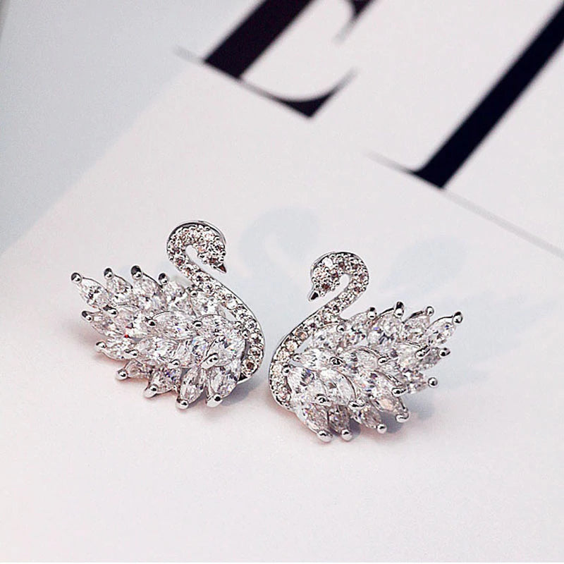 Luxury Crystal Swan Song Earrings S925 - Emberil