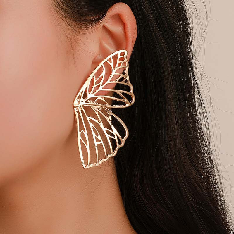 Gold Butterfly Wings Statement Earrings - Emberil